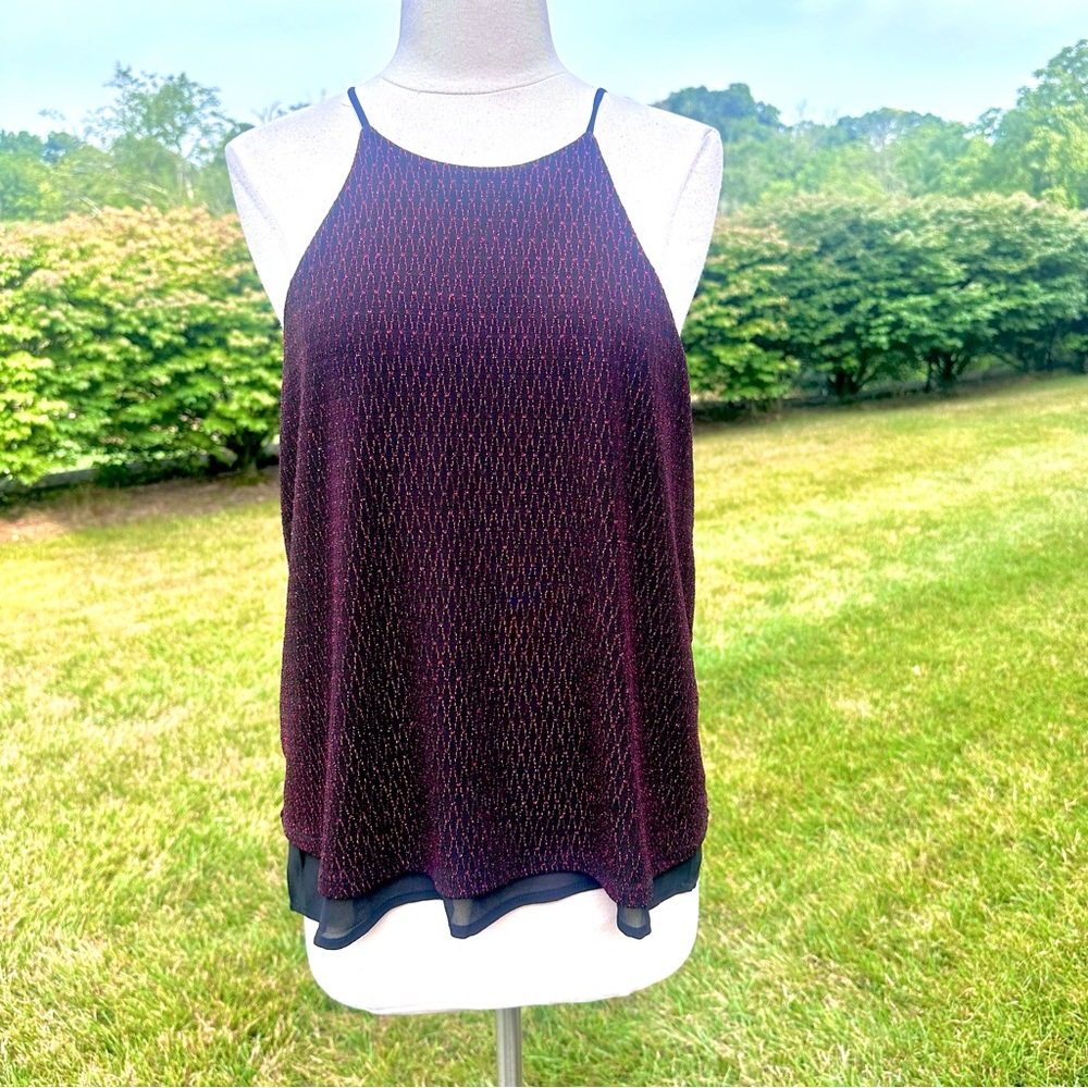 GUESS Bling Black/Red Sleeveless Aurelie Double Layer Top